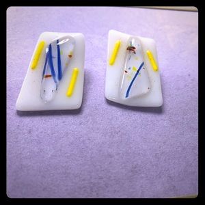 Vintage 80s Glass Abstract Earrings